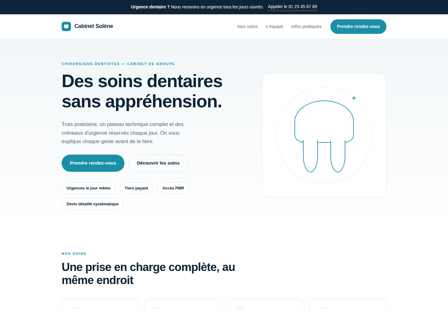 Page d'accueil du site de démonstration Cabinet Dentaire Solène