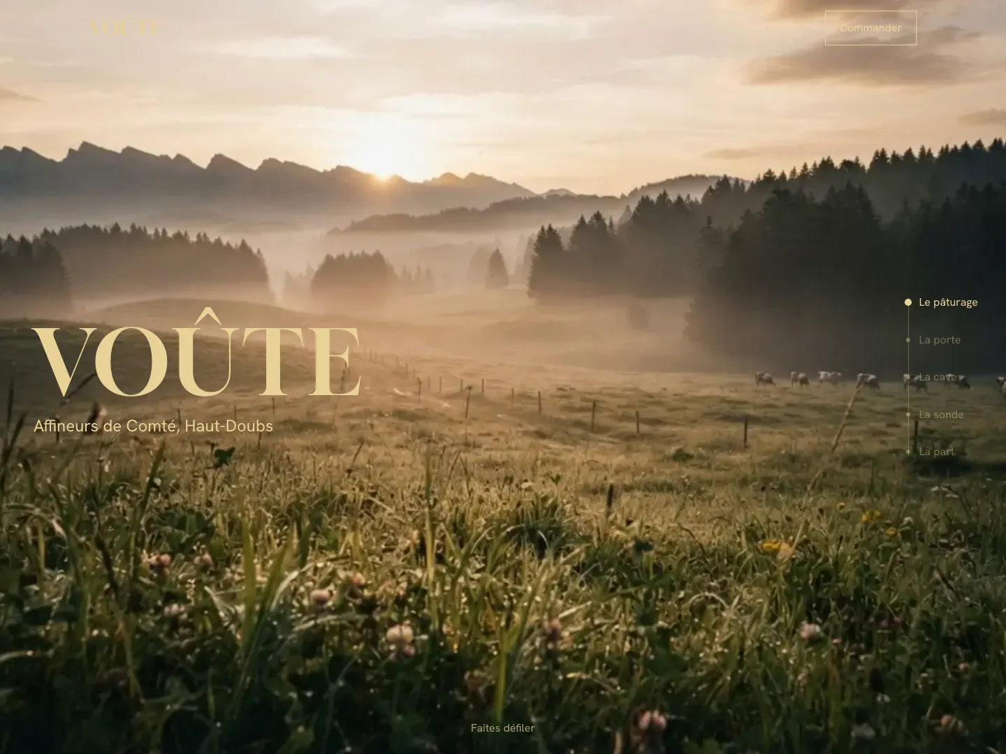 Page d'accueil de VOÛTE, affineur de Comté dans le Haut-Doubs — projet de portfolio